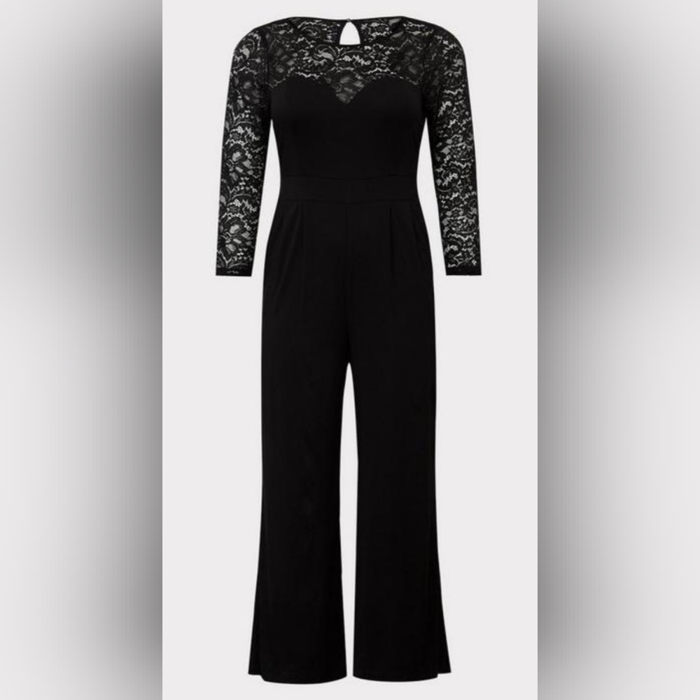 Torrid, NWOT, Black Lace Sweetheart Bodice Challis, Wide Leg Jumpsuit, Size 3X - Picture 2 of 9
